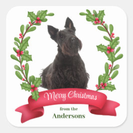 Holly Banner Scottish Terrier Dog Christmas Quadratischer Aufkleber