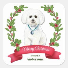 Holly Banner White Maltese Weihnachten Quadratischer Aufkleber