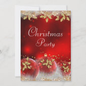 Holly Baubles Red Gold Weihnachtsfest Party Einlad Einladung (Vorderseite)