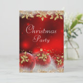 Holly Baubles Red Gold Weihnachtsfest Party Einlad Einladung (Stehend Vorderseite)