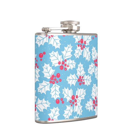 Holly Beere auf blau Flachmann (Rechts)