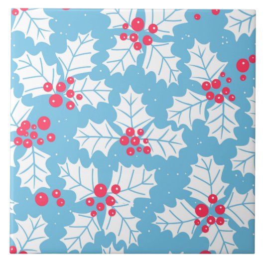 Holly Beere auf blau Fliese (Vorderseite)
