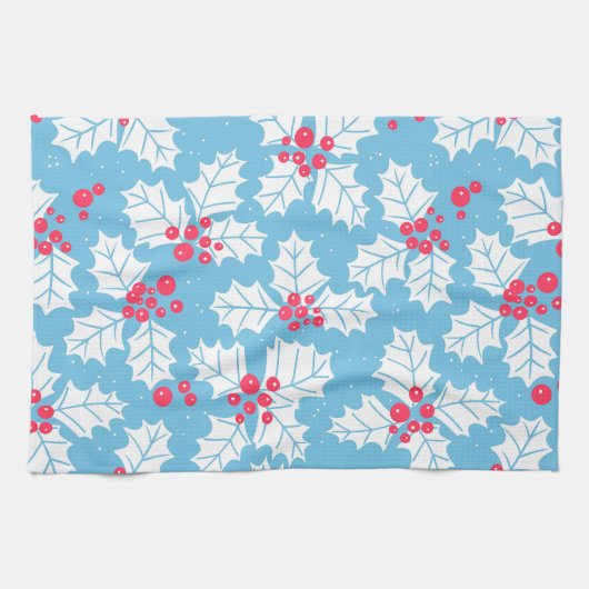 Holly Beere auf blau Geschirrtuch (Horizontal)