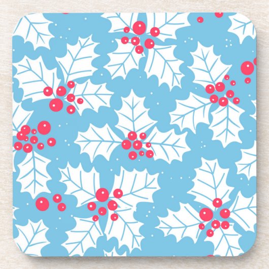 Holly Beere auf blau Getränkeuntersetzer (Vorderseite)