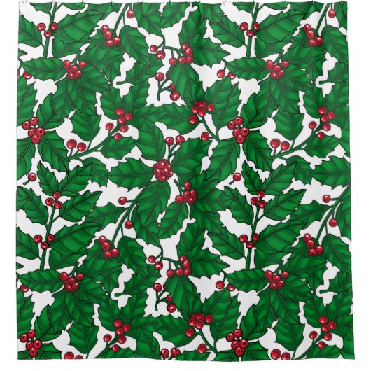 Holly Beere auf Weiß Duschvorhang (Vorderseite)