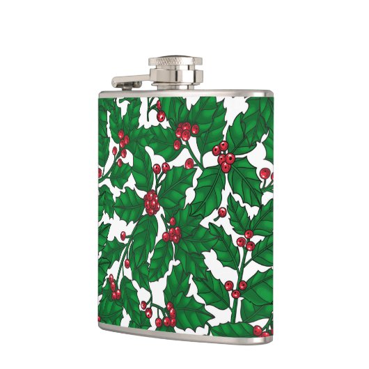 Holly Beere auf Weiß Flachmann (Links)