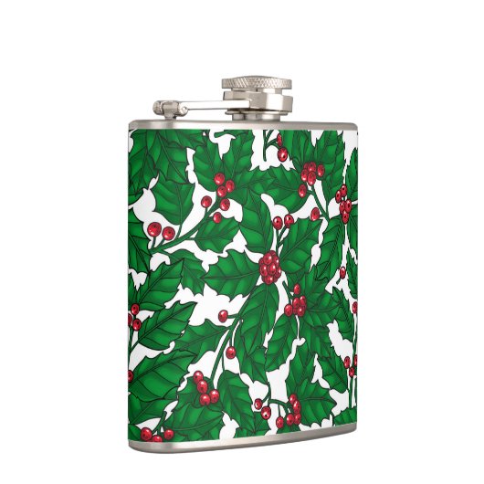 Holly Beere auf Weiß Flachmann (Rechts)