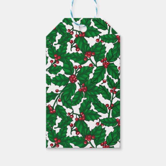 Holly Beere auf Weiß Geschenkanhänger (Vorderseite)