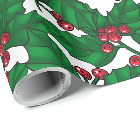 Holly Beere auf Weiß Geschenkpapier (Rolleneckpunkt)