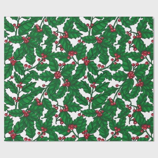 Holly Beere auf Weiß Geschenkpapier (Flach)