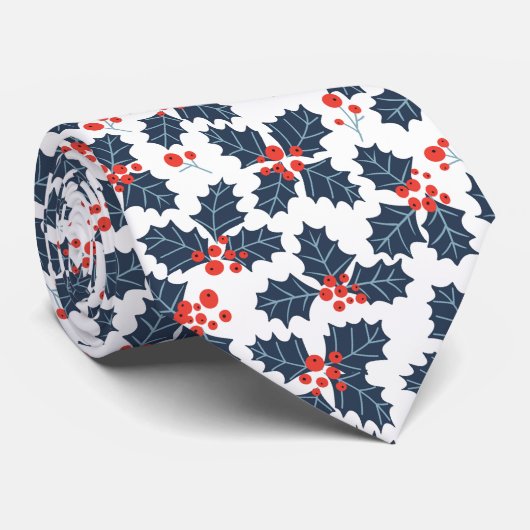 Holly Beere auf Weiß Krawatte (Gerollt)