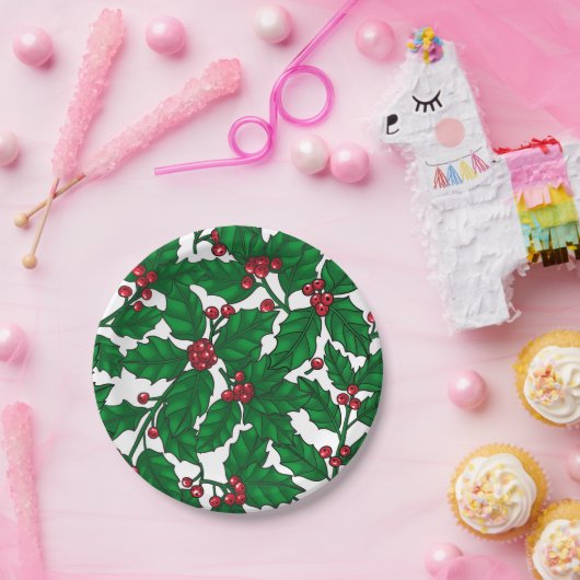 Holly Beere auf Weiß Pappteller (Party)