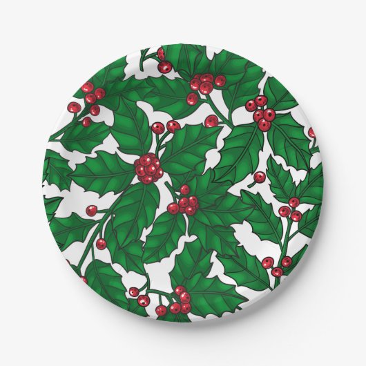 Holly Beere auf Weiß Pappteller (Vorderseite)