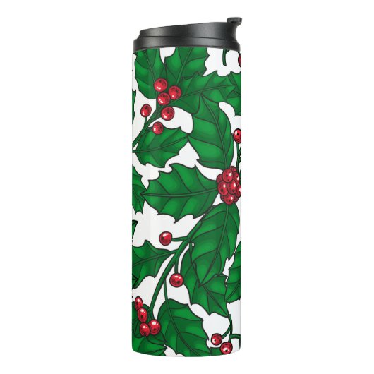 Holly Beere auf Weiß Thermosbecher (Nach links gedreht)