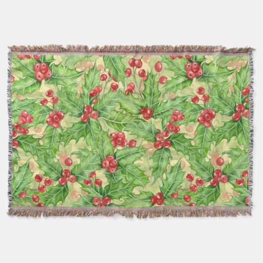Holly Beere, Wasserfarbe Weihnachtsmuster Decke (Vorderseite)