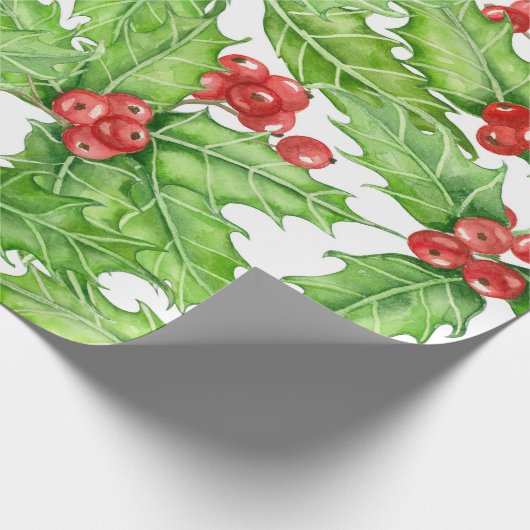 Holly Beere, Wasserfarbe Weihnachtsmuster Geschenkpapier (Ecke)