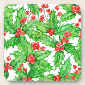 Holly Beere, Wasserfarbe Weihnachtsmuster Getränkeuntersetzer (Vorderseite)