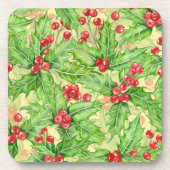 Holly Beere, Wasserfarbe Weihnachtsmuster Getränkeuntersetzer (Vorderseite)