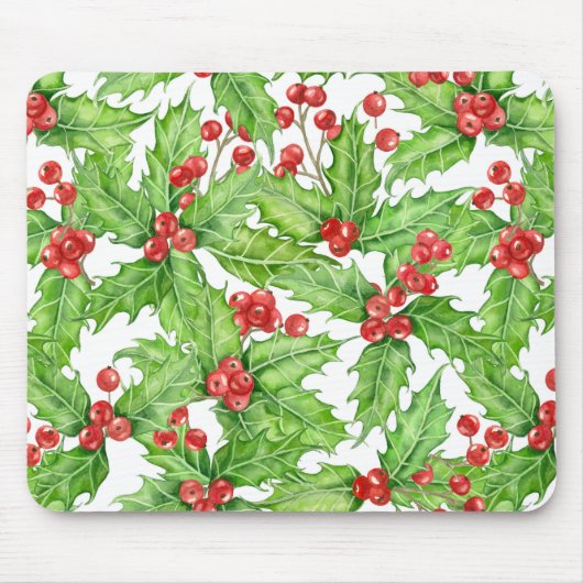 Holly Beere, Wasserfarbe Weihnachtsmuster Mousepad (Vorne)