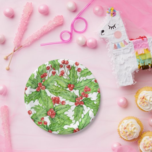 Holly Beere, Wasserfarbe Weihnachtsmuster Pappteller (Party)
