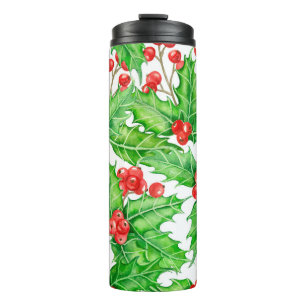 Holly Beere, Wasserfarbe Weihnachtsmuster Thermosbecher