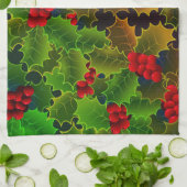 Holly-Beeren-Blätter leuchten im Winterherd rot Geschirrtuch (Gefaltet)