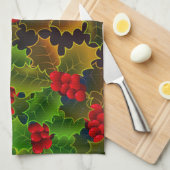 Holly-Beeren-Blätter leuchten im Winterherd rot Geschirrtuch (Viertel Falte)