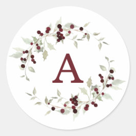 Holly-Beeren-Kranz-Monogramm-Buchstabe Runder Aufkleber