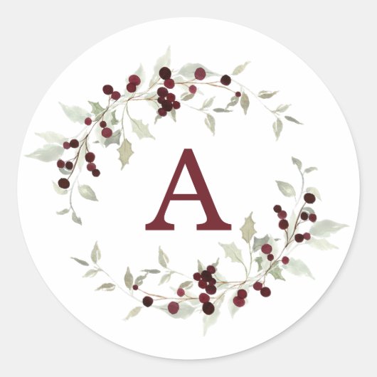 Holly-Beeren-Kranz-Monogramm-Buchstabe Runder Aufkleber (Vorderseite)