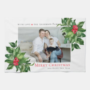 Holly-Beeren-Rahmen Weihnachten Personalisiertes F Geschirrtuch