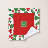 Holly-Beerenmuster, geschmolzene Ränder Weihnachte Badhandtuch Set (Waschlappen)