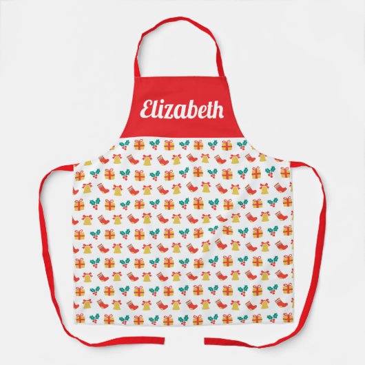 Holly Bell Christmas Strumpf Pattern Individuelle Schürze (Vorderseite)
