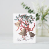 Holly Bell Red Ribbon Postkarte (Stehend Vorderseite)