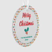 Holly Bell Strumpf Pattern Merry Weihnachtsname Ornament (Vorderseite)