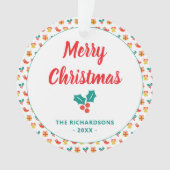 Holly Bell Strumpf Pattern Merry Weihnachtsname Ornament (Vorderseite)