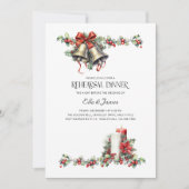 Holly Bells Candle Winter Wedding Probe Dinner Einladung (Vorderseite)