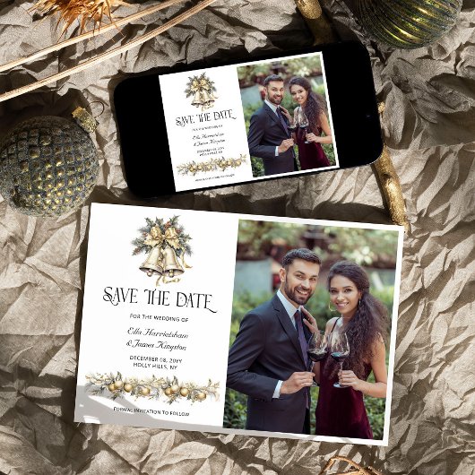 Holly Bells Christmas Wedding Foto Save The Date