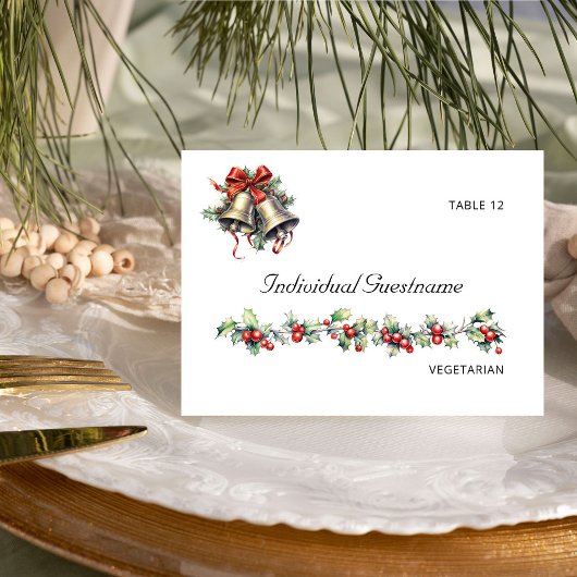 Holly Bells Winter Wedding Guest Name Platzkarte Tischnummer