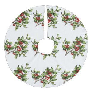 Holly Beries 001 Leinenimitat Weihnachtsbaumdecke