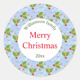 Holly Beries und Blätter Muster Frohe Weihnachten Runder Aufkleber
