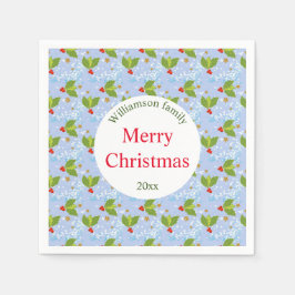 Holly Beries und Blätter Muster Frohe Weihnachten Serviette