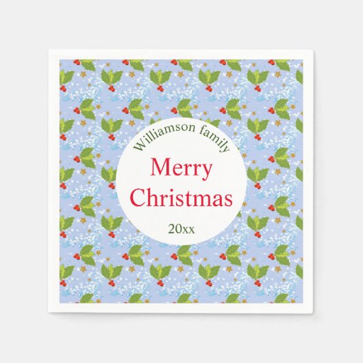 Holly Beries und Blätter Muster Frohe Weihnachten Serviette (Vorderseite)