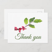 Holly Beries Zweig mit foilage danke Postkarte (Vorne/Hinten)