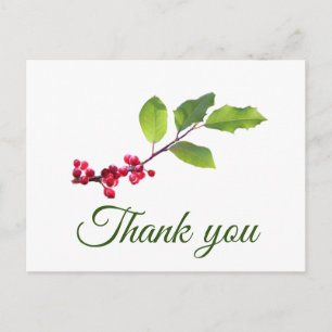Holly Beries Zweig mit foilage danke Postkarte
