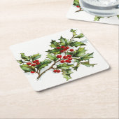 Holly Berries 001 Rechteckiger Pappuntersetzer (angewinkelt)