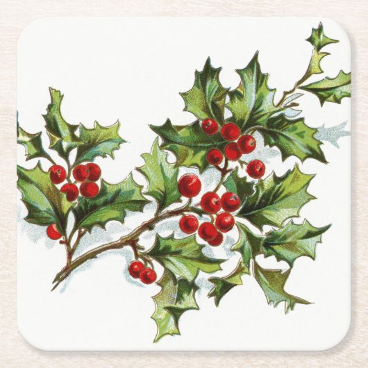 Holly Berries 001 Rechteckiger Pappuntersetzer (Vorderseite)