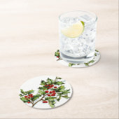 Holly Berries 001 Runder Pappuntersetzer (Vor Ort)
