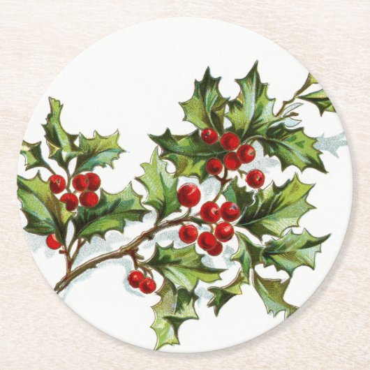 Holly Berries 001 Runder Pappuntersetzer (Vorderseite)