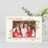 Holly Berries and Blätter Foto Weihnachtskarte Feiertagskarte (Stehend Vorderseite)