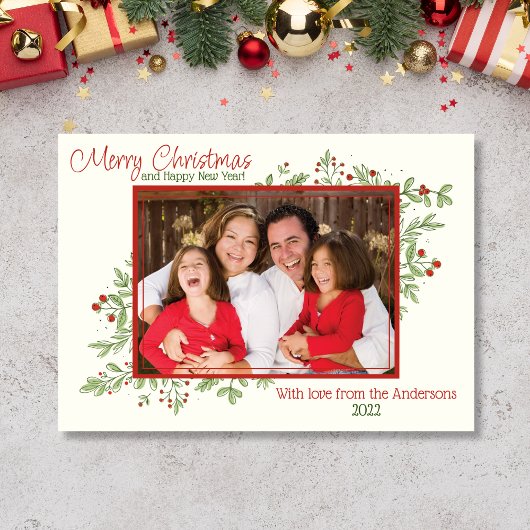 Holly Berries and Blätter Foto Weihnachtskarte Feiertagskarte